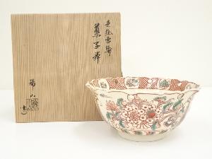京焼　瑞山造　色絵雪輪菓子鉢（共箱）